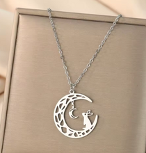 Load image into Gallery viewer, Bunny Silver Moon Love Necklace

