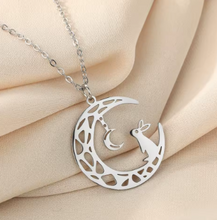 Load image into Gallery viewer, Bunny Silver Moon Love Necklace
