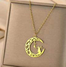 Load image into Gallery viewer, Bunny Gold Moon Love Necklace
