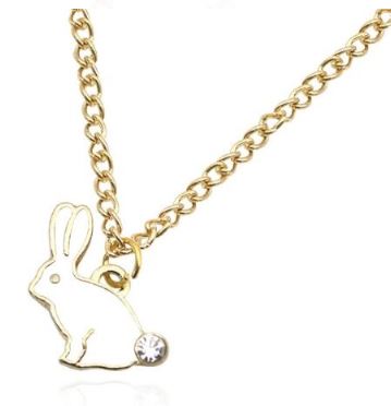 White Bunny Necklace with Jewel Tail