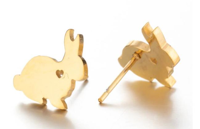 Bunny Heart Gold Earrings